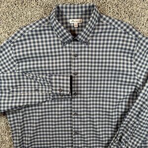 Peter Millar Mens XL Navy & Gray Check Long Sleeve Button Down Shirt Lightweight